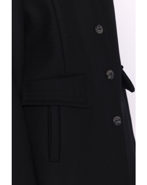 Damenmantel mit Blumenmuster aus schwarzem Wollstoff