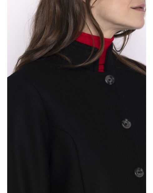 Damenmantel mit Blumenmuster aus schwarzem Wollstoff