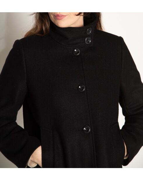 Schwarzer Mantel aus Wollmischung mit hohem Kragen von Boval