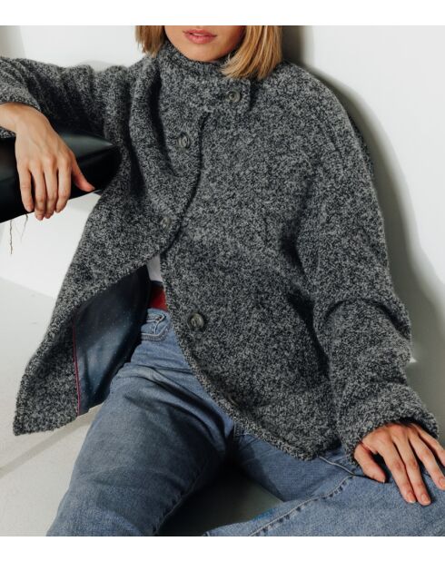 Kurzmantel Somain aus schwarzer Tweed-Wollmischung