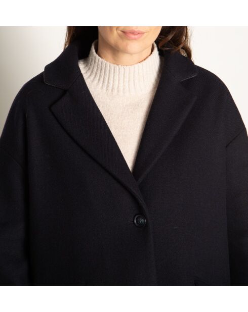 Manteau Brillant oversize en drap de laine bleu marine