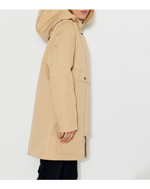 Parka Gabriac aus reiner beiger Baumwolle, gefüttert mit kamelfarbenem Schafspelz