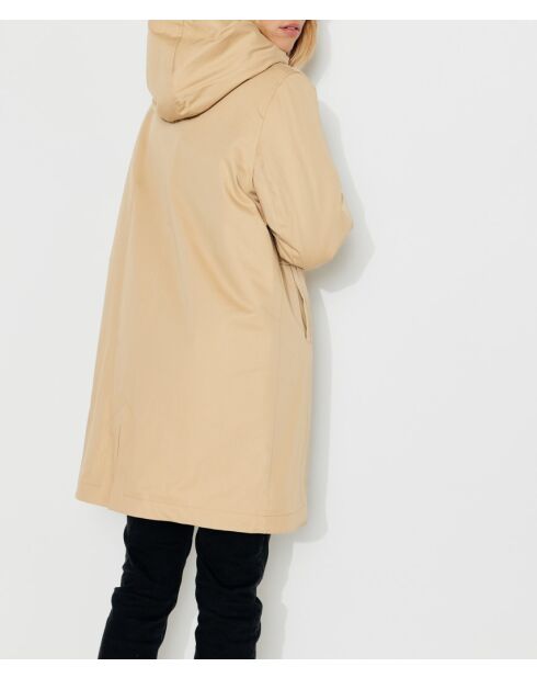 Parka Gabriac aus reiner beiger Baumwolle, gefüttert mit kamelfarbenem Schafspelz