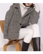 Cappotto corto con cappuccio Cormoz in misto lana multicolore