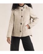 Cormoz korte jas met capuchon van beige wolmix