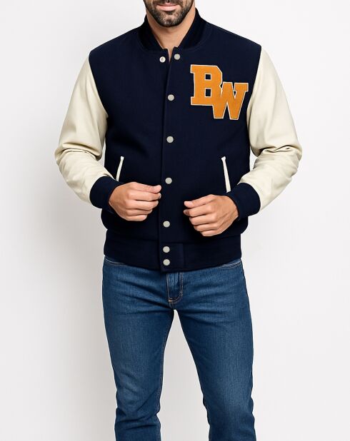 Teddy en Laine & Cuir Char bleu