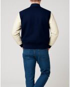 Teddy en Laine & Cuir Char bleu