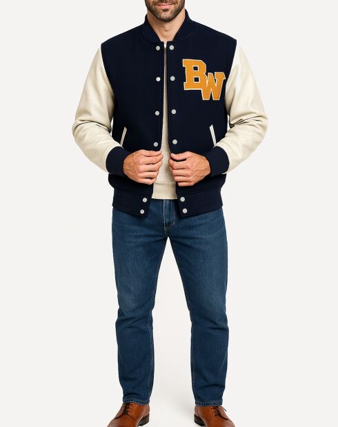 Teddy en Laine & Cuir Char bleu