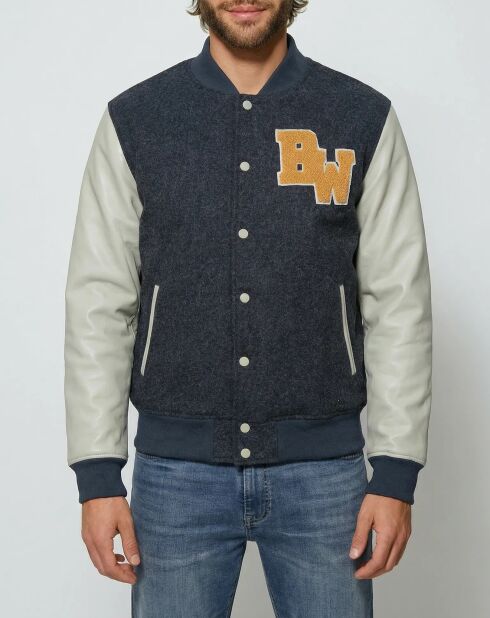 Antracietgrijze tanktop van wol en leer