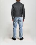 Donkergrijze leren jas van Micky