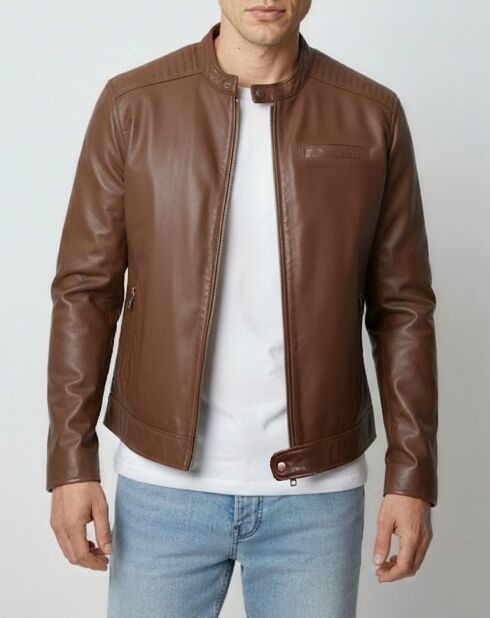 Veste en Cuir Zachary cognac