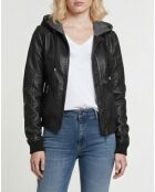 Schwarze Noa Leder-Kapuzenjacke