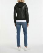 Schwarze Noa Leder-Kapuzenjacke