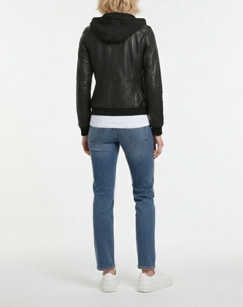 Schwarze Noa Leder-Kapuzenjacke