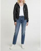 Schwarze Noa Leder-Kapuzenjacke