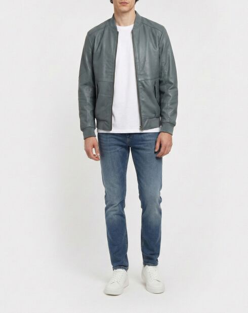 Grijze leren jas Theo