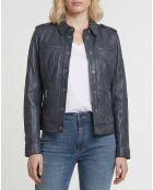 Marineblauwe leren jas Isia