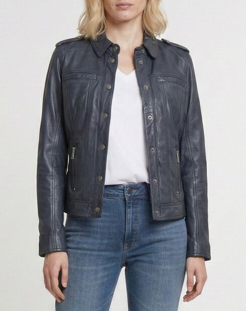 Marineblauwe leren jas Isia