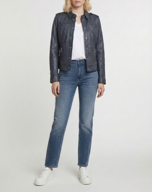 Marineblauwe leren jas Isia