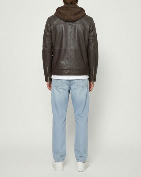 Braune Lederjacke mit Kapuze