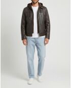 Braune Lederjacke mit Kapuze