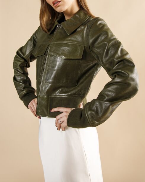 Inaya grüne Oversize-Lederjacke