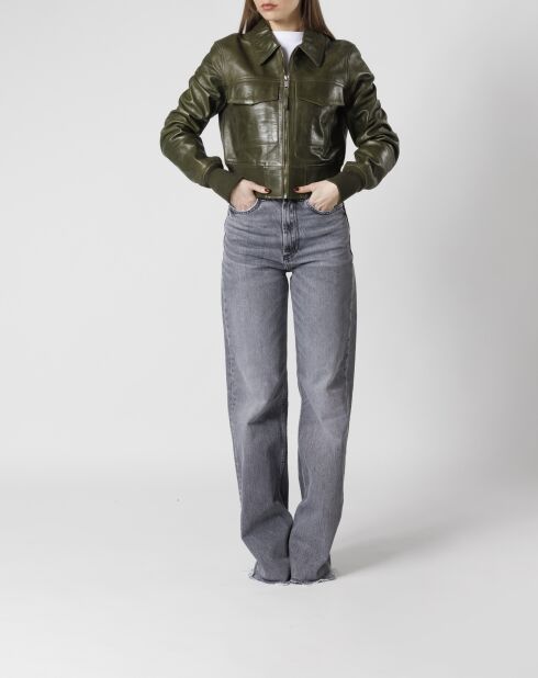 Inaya grüne Oversize-Lederjacke