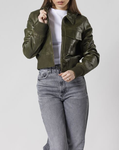 Inaya grüne Oversize-Lederjacke