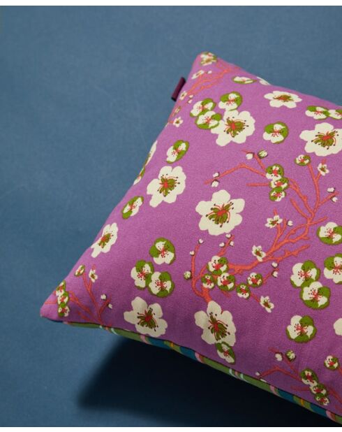 Margate Leinenkissen mit Blumenhalsausschnitt, 50 x 30 cm, Grün/Violett