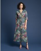 Bari Cosmos blauwgroene jurk met cambric