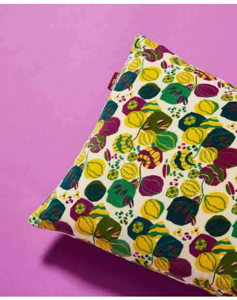 Cuello acolchado de terciopelo con estampado floral color arena, 55 x 35 cm