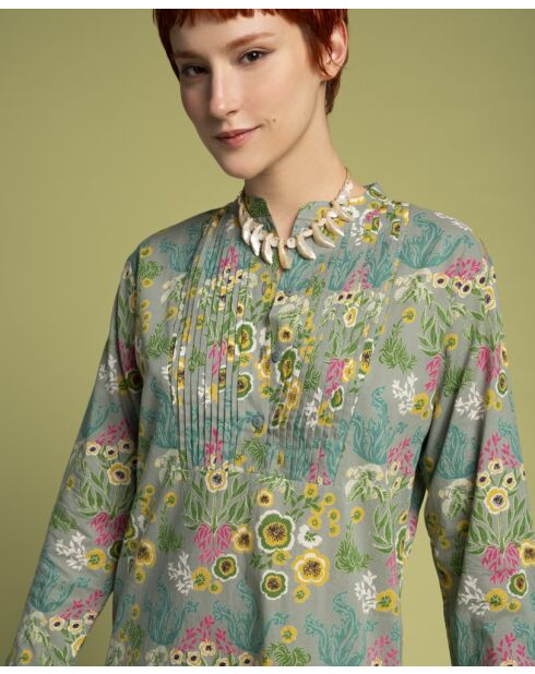 Suz groene jurk met cambric