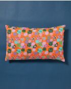 Cojín de lona con cuello azul y flor naranja, 50 x 30 cm