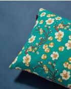 Cojín de lona con cuello azul y flor naranja, 50 x 30 cm