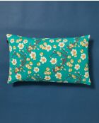 Cojín de lona con cuello azul y flor naranja, 50 x 30 cm