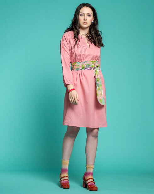 Roze jurk van effen katoen