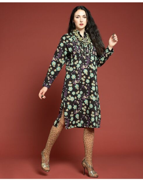 Suz Cambric-Kleid mit Blumenmuster, schwarz