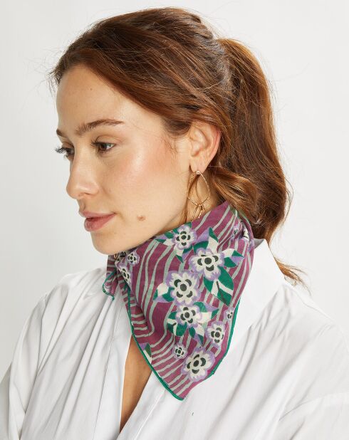 Carré en Voile de Coton Biba Flower violet - 50x50 cm