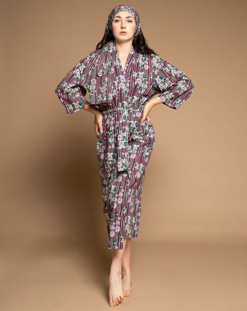 Peignoir long en Coton Biba Flower bordeaux