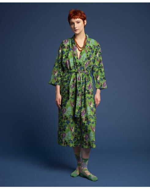 Peignoir en Cambric Long Ancolie Vert Vibrant