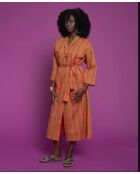 Heldere koraalkleurige lange cambrische badjas