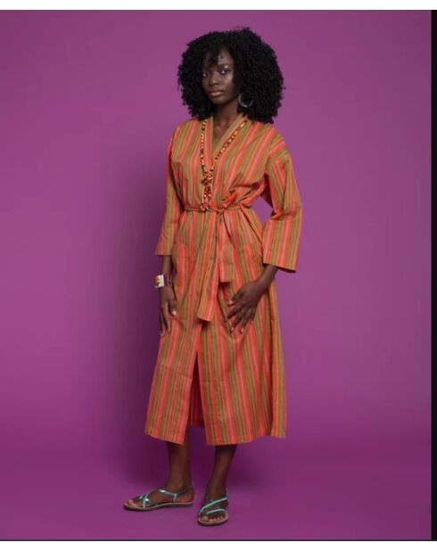 Langer Cambric-Bademantel in leuchtenden Korallenfarben