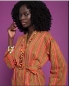 Heldere koraalkleurige lange cambrische badjas