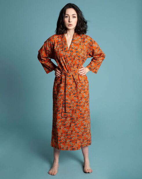 Peignoir long en Coton Bundi orange