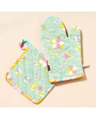 Kobe grüner bedruckter Handschuh mit Topflappen