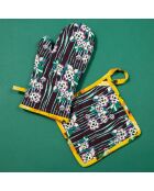 Guanto e presina in cotone biologico Biba bordeaux/giallo - 23x13 cm