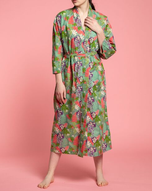 Peignoir long en Coton Fern vert/rose
