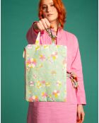 Bolsa Kobe de algodón 100% orgánico con cremallera y estampado verde - 33x24 cm