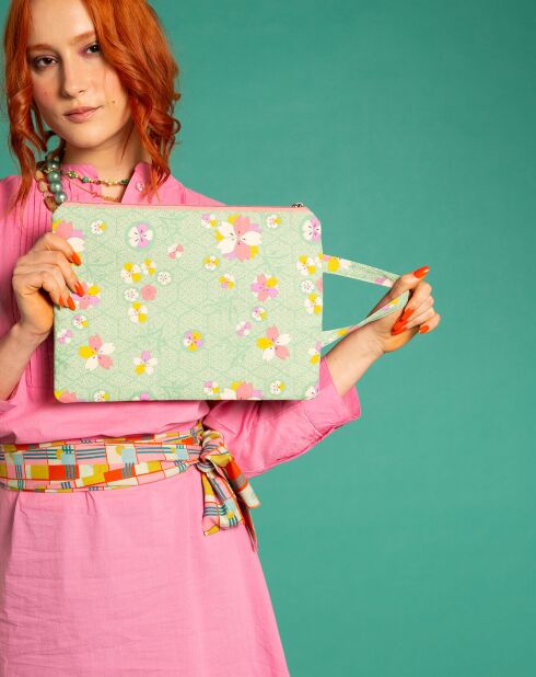 Bolsa Kobe de algodón 100% orgánico con cremallera y estampado verde - 33x24 cm