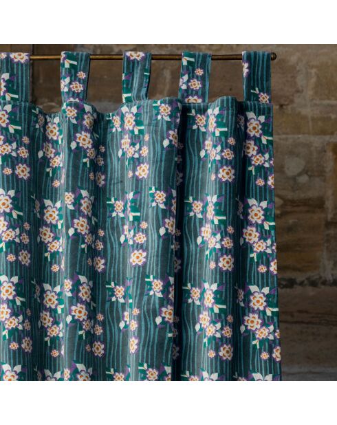 Biba Flower Samtvorhang aus Baumwolle, grün/blau, 260 x 110 cm